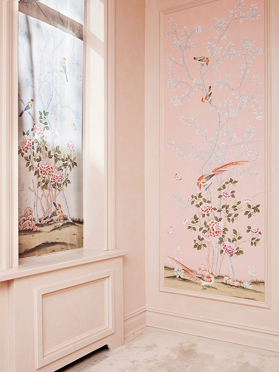 de Gournay, Earlham Chinoiserie, New York, hand painted silk wallpaper, Chinese-style decorations