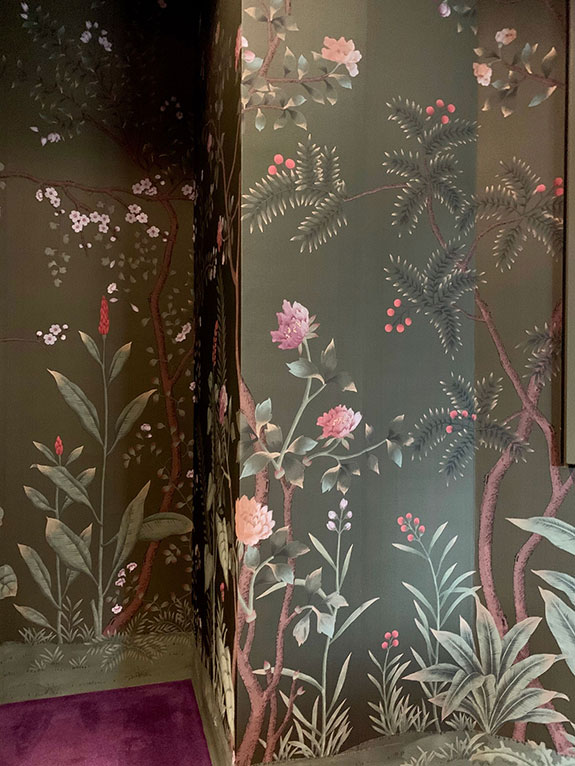 de Gournay, San Soucis, Berkshire, hand painted silk, chinoiserie wallpaper