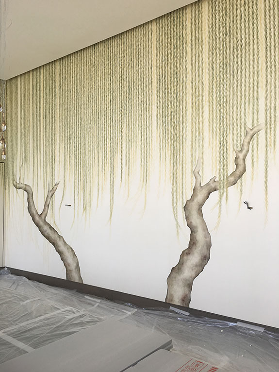 De Gournay Willow, Baku, chinoiserie wallpaper, hand painted silk, Japanese and Korean collection