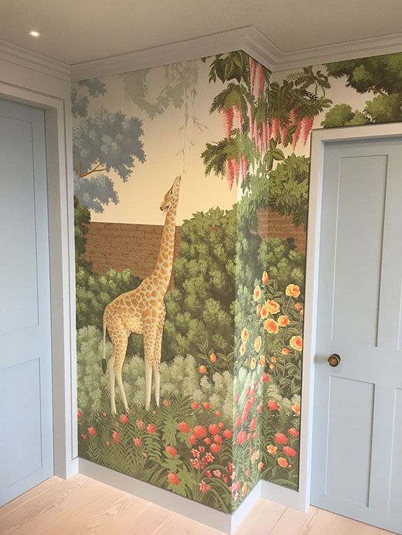 de Gournay Magical Menagerie, London, Paille scenic paper, hand painted wallpaper, bespoke