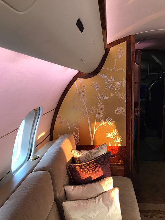 de Gournay Portobello, Private Jet, hand painted wallpaper, gilded paper