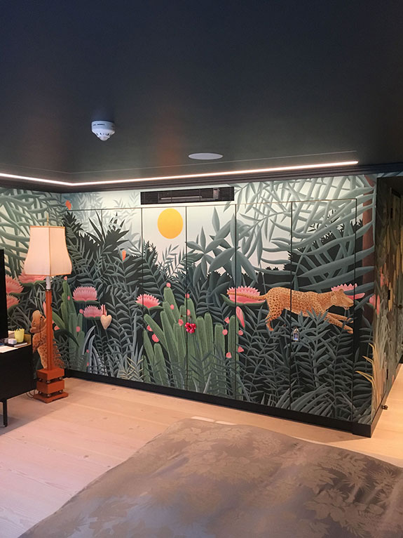 de Gournay Rousseau, London, tropical wallpaper, Papiers Peints Panoramique, colourway on scenic paper, hand painted, handmade