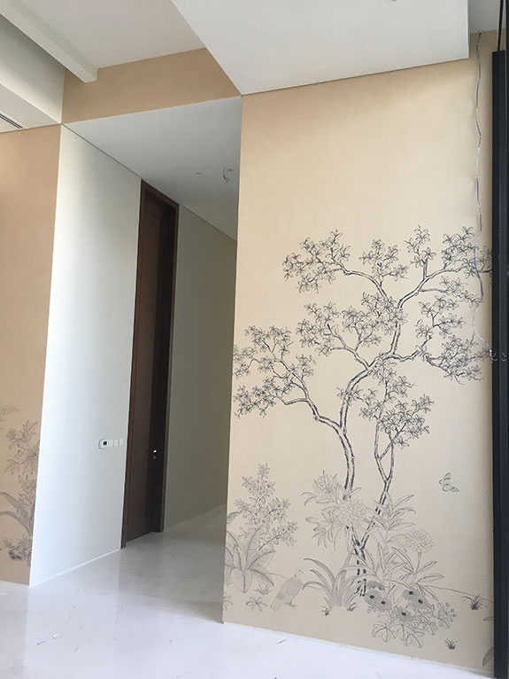 Fromental Garden of Hours, Kuwait, landscapes traditional Chinese painting murals, contemporary Chinoiserie, hand painted