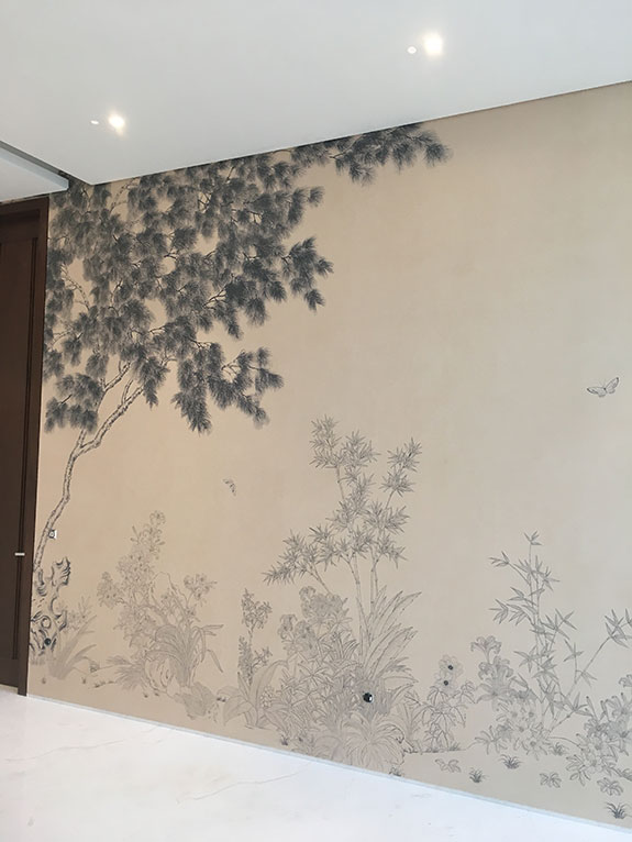 Fromental Garden of Hours, Kuwait, landscapes traditional Chinese painting murals, contemporary Chinoiserie, hand painted