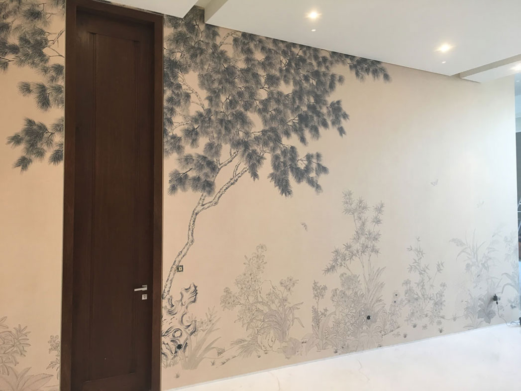 Fromental Garden of Hours, Kuwait, landscapes traditional Chinese painting murals, contemporary Chinoiserie, hand painted